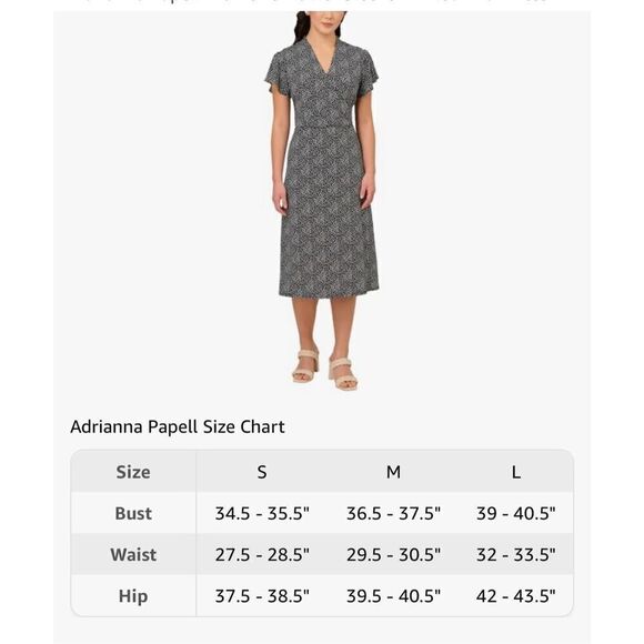 Adrianna Papell Women's M Flutter Sleeve Dot Printed Midi Dress Black White Twee - Picture 12 of 12